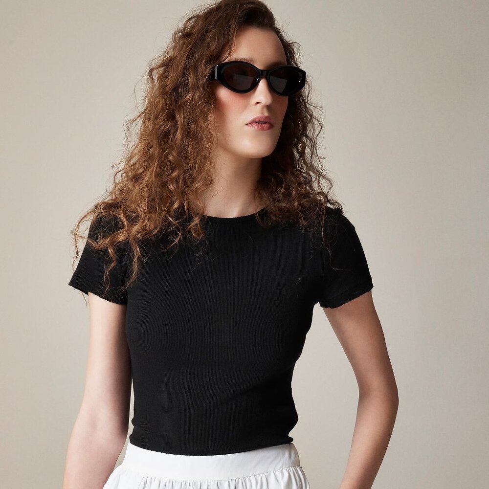 J. Crew Fine Rib Short-Sleeve T-Shirt Black Size S - Picture 7 of 9